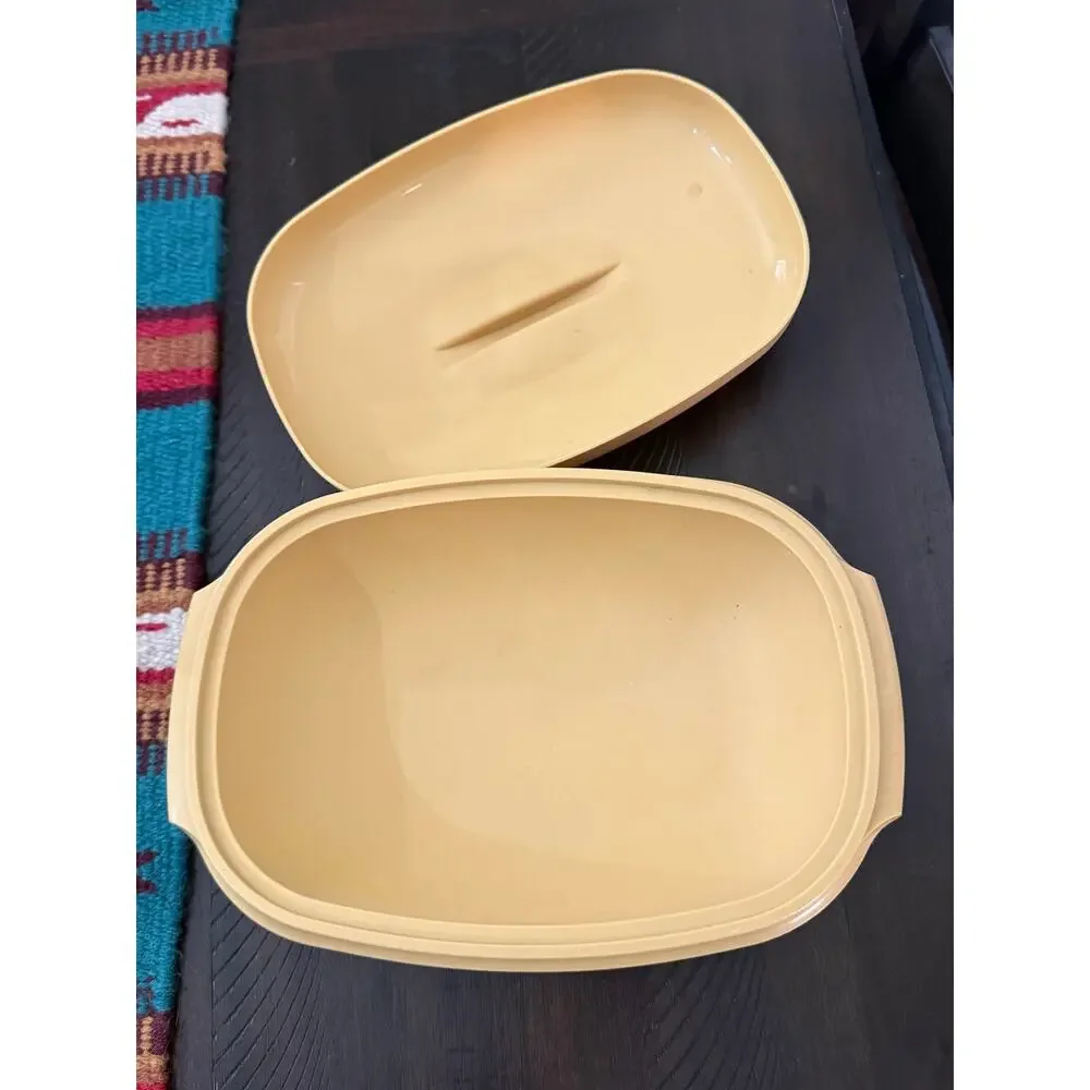 Vintage 1970s Tupperware Meals in Minutes Steamer 1273 Harvest Gold 3 Pc